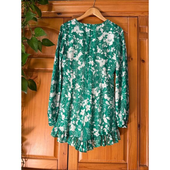 Alexis Green & White Floral Long-Sleeve Ruffle Romper SZ L - Picture 6 of 12